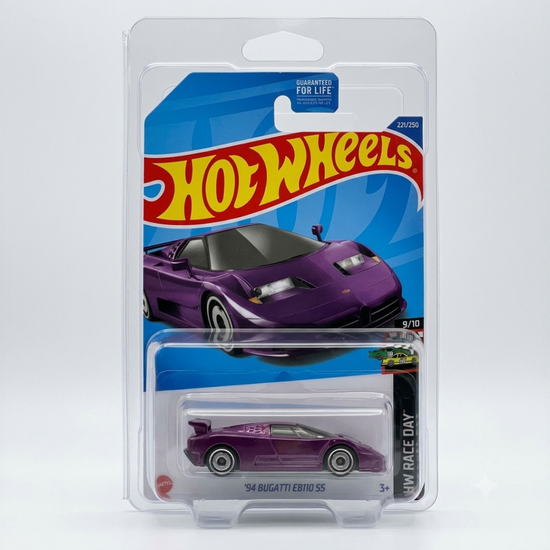 Hot Wheels 1:64 2025 ’94 Bugatti EB110 SS Super Treasure Hunt #221/250 | HW Race Day Diecast | With Protector Case