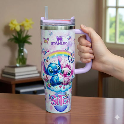 Stanley Stitch Travel Mug – 20 oz Stainless Steel Insulated Cup with Handle (Light Pink) - Jaiman Toys
