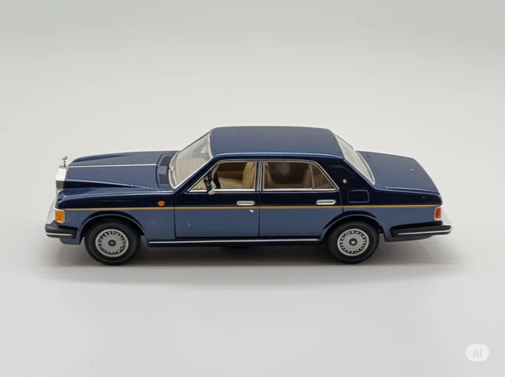 GFCC 1:64 1994 Rolls-Royce Silver Spur, British Silver With Gold Beltline in Blue Diecast Model Car - Jaiman Toys