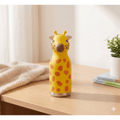 Afresh 365 Giraffe Animal Head Insulated Kids Water Bottle 450ml (16oz) | Stainless Steel Straw Bottle With 3 Colour Variants
