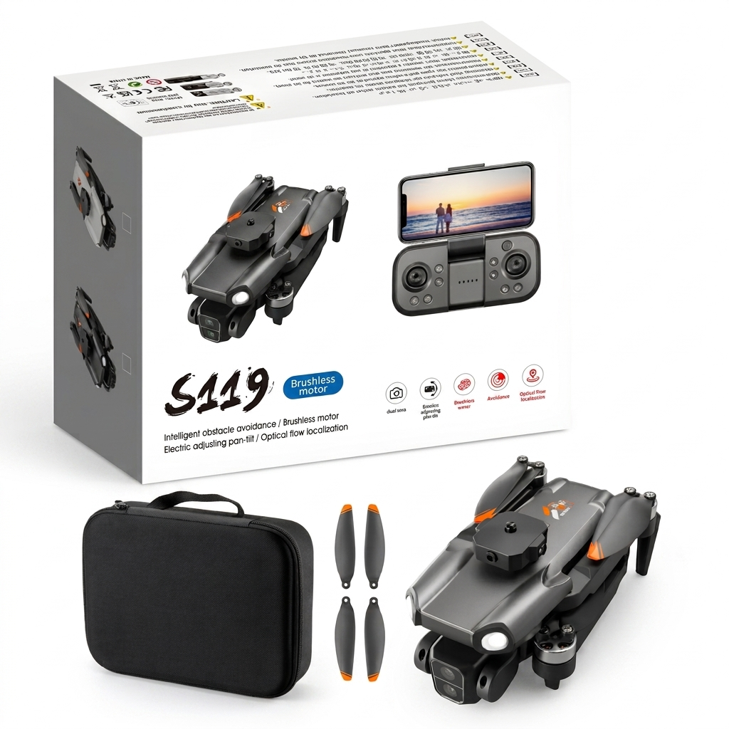 S119 Foldable RC Drone with Dual Lens Camera, Brushless Motor, Obstacle Avoidance, Optical Flow Positioning & Electric Adjustable Camera | Remote Control Quadcopter