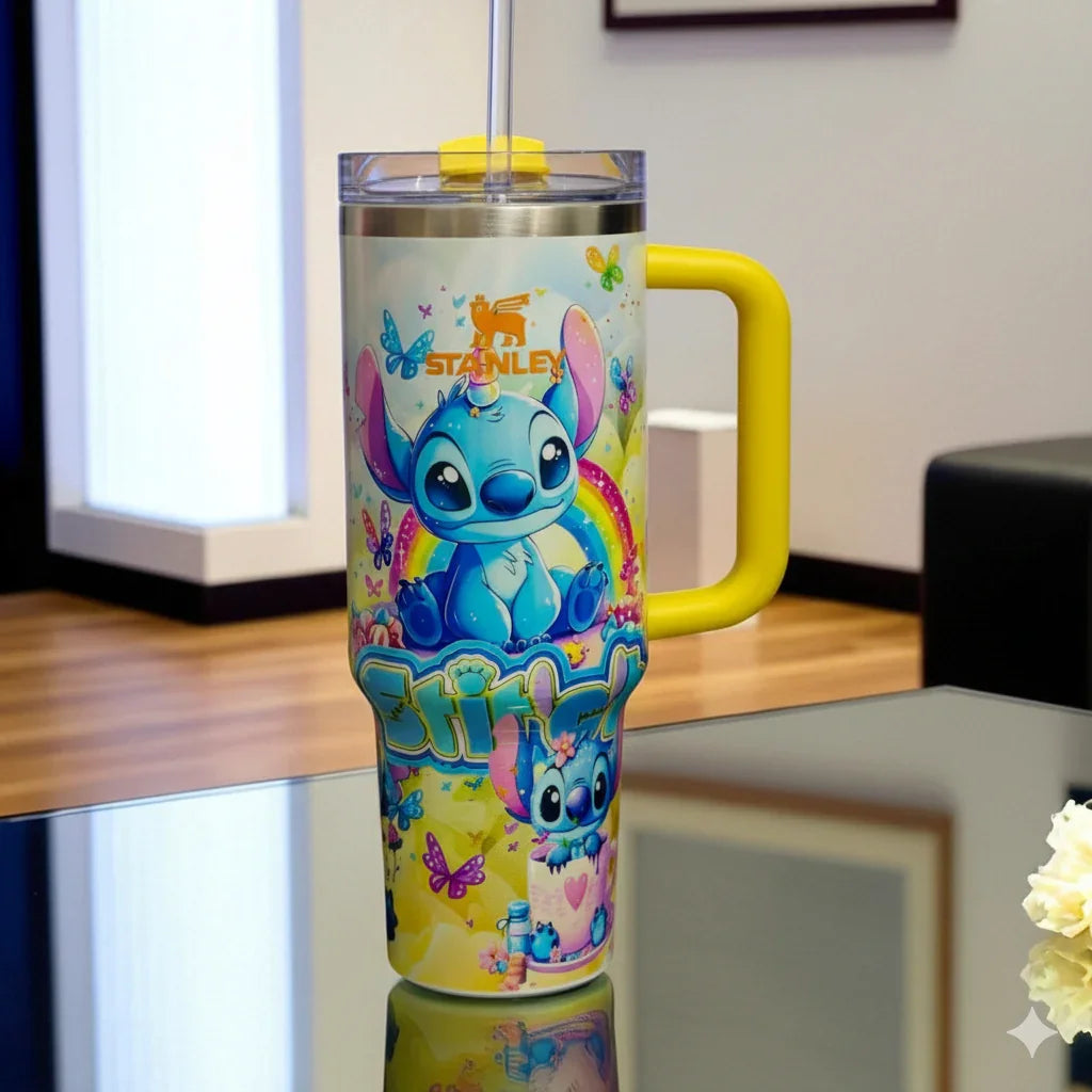 Stanley Stitch Travel Mug – 20 oz Stainless Steel Insulated Cup with Handle (Yellow) - Jaiman Toys