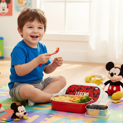 Disney Mickey Mouse Kids Stainless Steel Lunch Box with Snack Container | 800ml School Bento Tiffin Box with Fork | Portable Food Storage Container