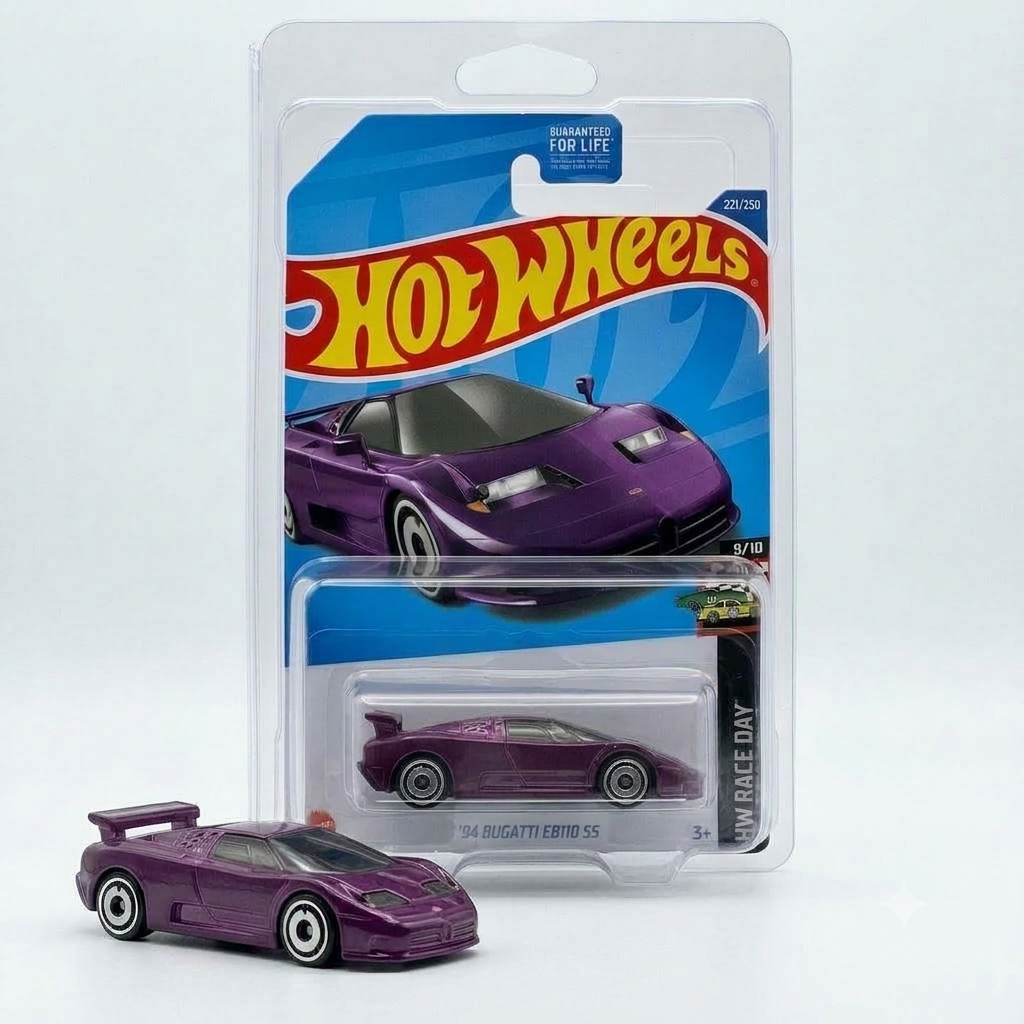 Hot Wheels 1:64 2025 ’94 Bugatti EB110 SS Super Treasure Hunt #221/250 | HW Race Day Diecast | With Protector Case