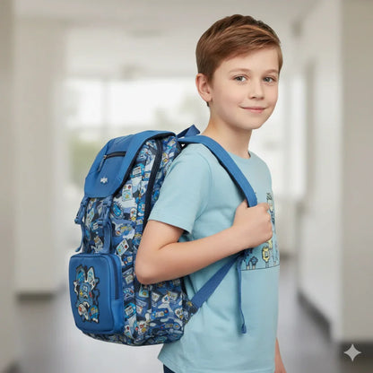 Smiggle Away Foldover Gaming Theme Backpack – 16 Inch Kids School Bag with Zipped Compartments & Strap (Blue)