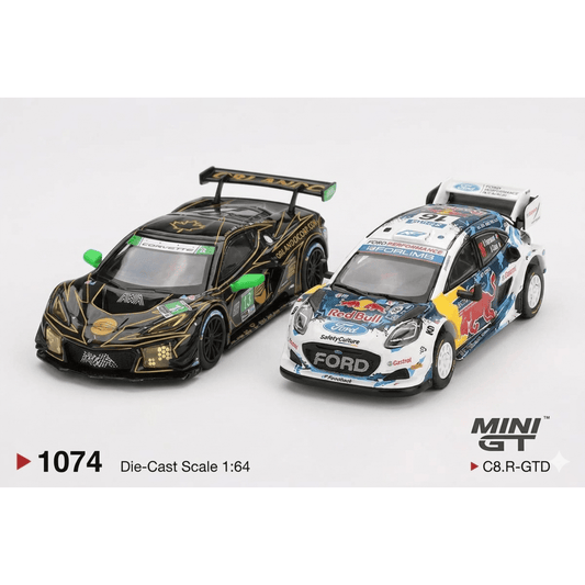 Mini GT 1:64 Racing Duo Set – Chevrolet Corvette Z06 GT3.R #13 AWA Daytona 24H 2025 + Ford Puma Rally1 #16 M-Sport Rally Finland 2024 Diecast Model Cars