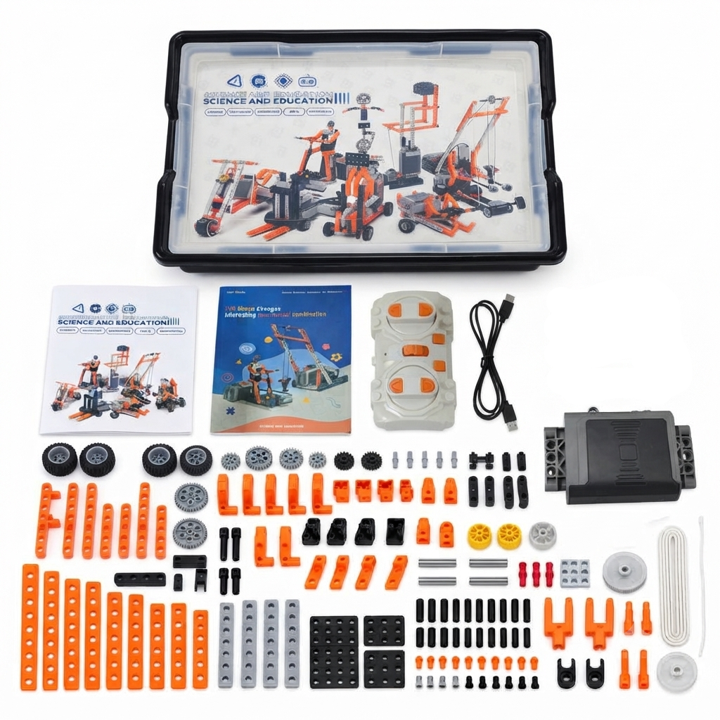 Science & Education Multi-Model STEM Engineering Building Kit with Motor, Gears, Wheels, Construction Parts, Instruction Manual & Storage Box for Kids