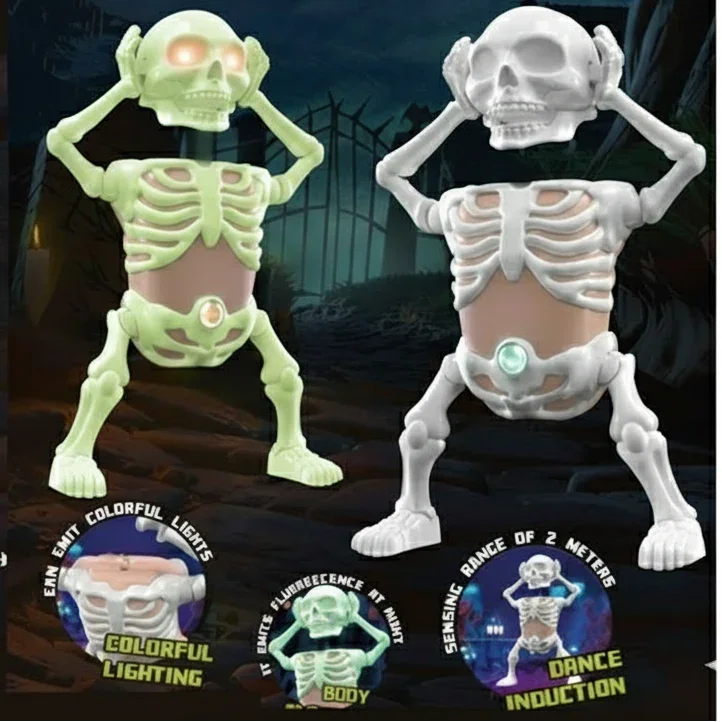 The-Dark Dancing Skeleton Toy – Motion Activated Glow in the Dark Halloween Decoration with Lights & Sound