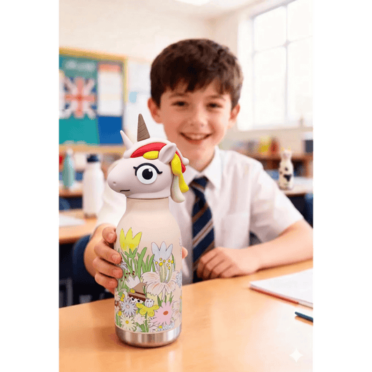 AFRESH 365 Unicorn Collection Stainless Steel Vacuum Insulated Water Bottle 450ml (16oz) with Straw & Cleaning Brush | Kids Water Bottle | 3 Color Variants
