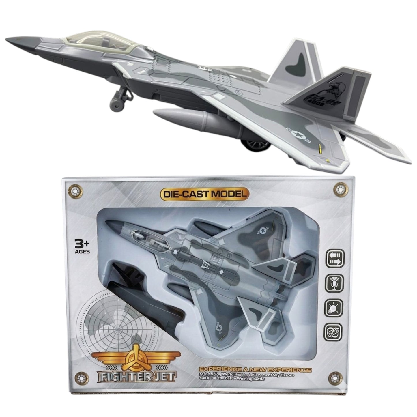 F-22 Fighter Bomber Aircraft Die-Cast Model Jet Toy with Sound | Military Army Fighter Plane for Kids | Pull Back Action Collectible Aircraft