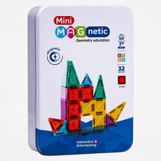 Mini Magnetic Building Tiles Set- 32-Piece | 3D Translucent Magnetic Construction Blocks | STEM Educational Geometry Learning Toy for Kids