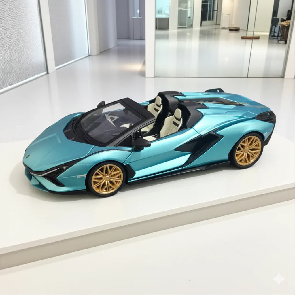 RW 1:32 Lamborghini Sian Roadster Diecast Metal Car Model – Blue, Opening Doors, Collectible Toy Car