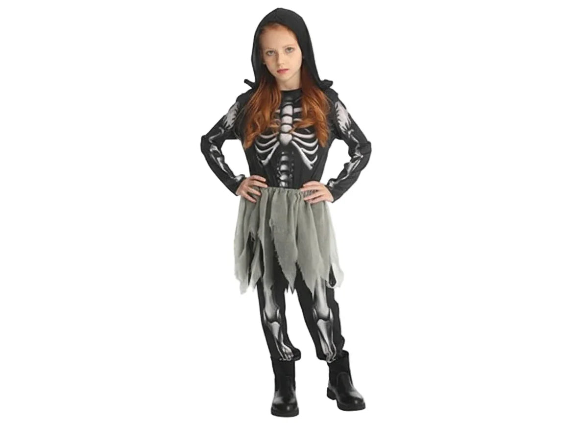 Girls’ Skeleton Halloween Costume Jumpsuit – Full Body Scary Outfit