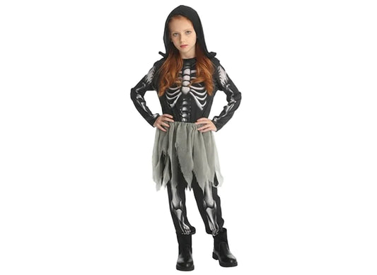 Girls’ Skeleton Halloween Costume Jumpsuit – Full Body Scary Outfit