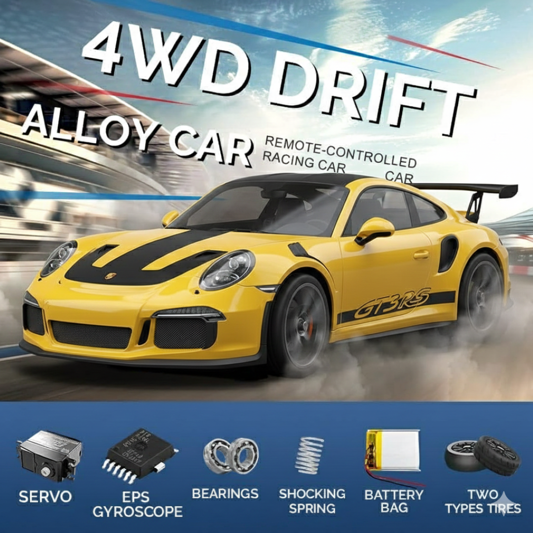 Hstar 1:43 RC Drift Car  2.4GHz 4WD Alloy 20 km/h High-Speed RC Racing Car with Gyro – (Yellow)