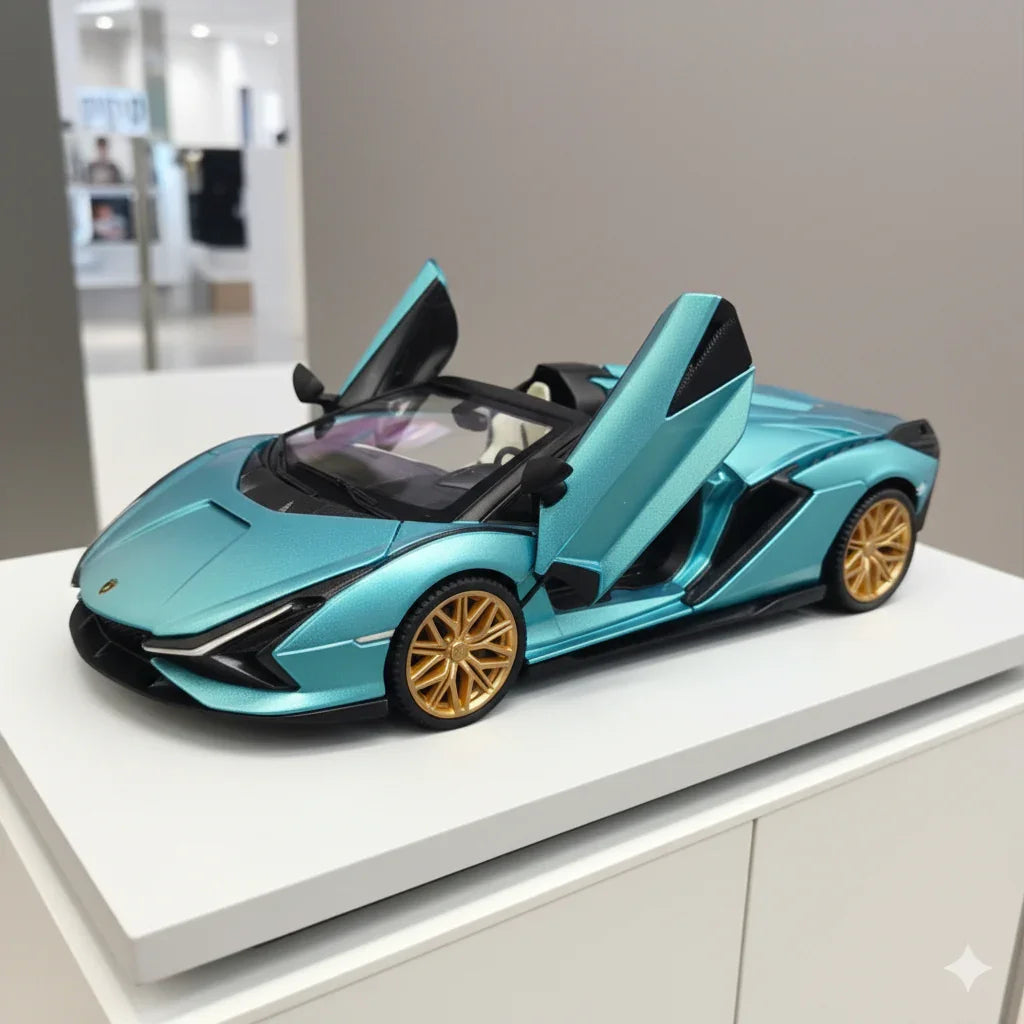 RW 1:32 Lamborghini Sian Roadster Diecast Metal Car Model – Blue, Opening Doors, Collectible Toy Car