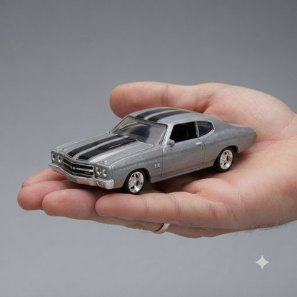 CCA 1:66 Chevrolet Chevelle 454 (1970) Die-Cast Model Car | Classic American Muscle Car with Racing Stripes & Chrome-Style Wheels | 2 Colour Variants