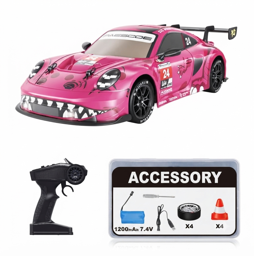 Hstar 91602P-4 1:16 Scale 4WD High-Speed RC Racing Car | 2.4GHz Remote Control Drift Car with Spray Effect, LED Lights, Rechargeable Battery & Spare Tyres | 2 Colour Variants