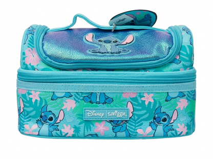 Disney Smiggle Double Decker Lunchbox – Stitch Tropical Print | Insulated Kids Lunch Bag | Blue & Teal