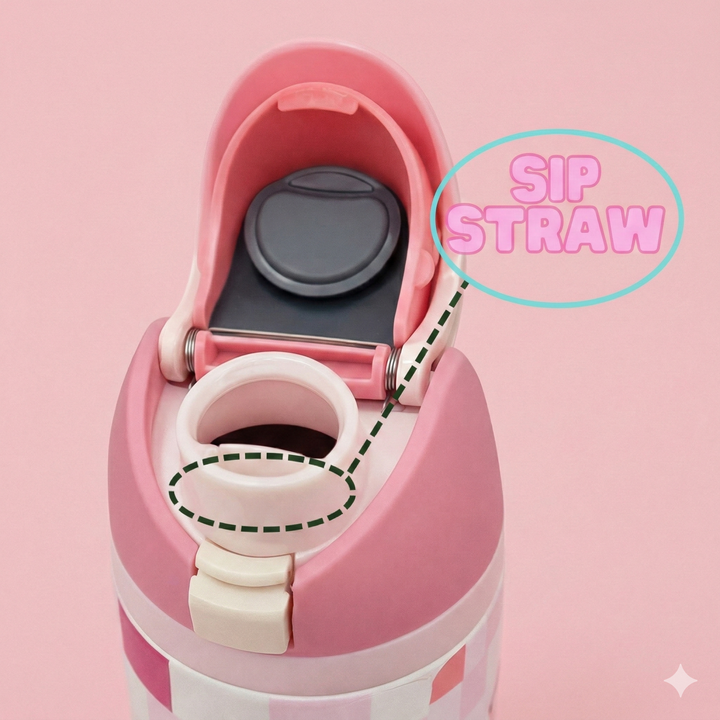 Stainless Steel Insulated Water Bottle 710ml with Built-in Straw – Leakproof Thermos Bottle for School, Travel & Daily Use (Multiple Designs)