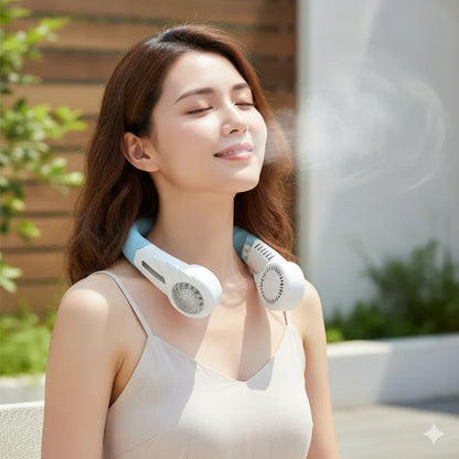 Portable Bladeless Neck Fan – 5-Speed Adjustable Cooling Fan with 400mAh Battery, USB Rechargeable, Quiet Hands-Free Airflow for Outdoor, Travel & Home (Blue/White)