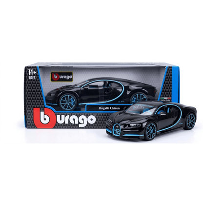 Bburago Bugatti Chiron 1:18 Die-Cast Model Car | Black with Blue Accents | Premium Collectible
