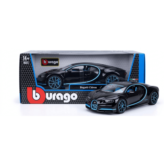 Bburago Bugatti Chiron 1:18 Die-Cast Model Car | Black with Blue Accents | Premium Collectible
