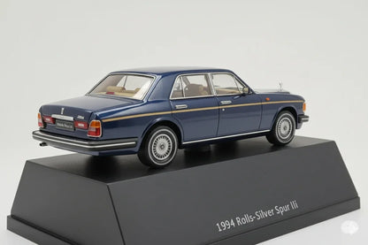 GFCC 1:64 1994 Rolls-Royce Silver Spur, British Silver With Gold Beltline in Blue Diecast Model Car