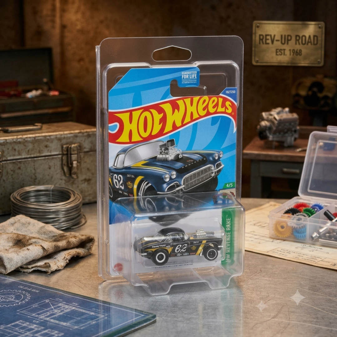 Hot Wheels 1:64  2025 J Case ’62 Corvette Gasser Super Treasure Hunt #182/250 with Protector |  Diecast Collectible Car