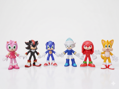 Sonic Prime 3 Character Figure Set – Sonic, Tails, Knuckles, Shadow, Amy & Silver Action Figures for Kids