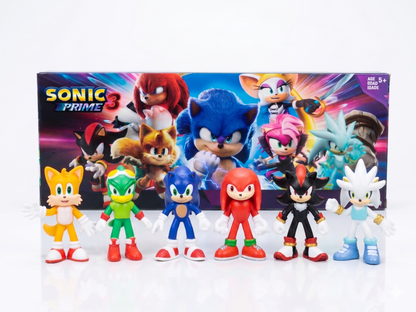 Sonic Prime 3 Action Figure Set – Sonic, Tails, Knuckles, Shadow, Silver & Jet Collectible Character Toys