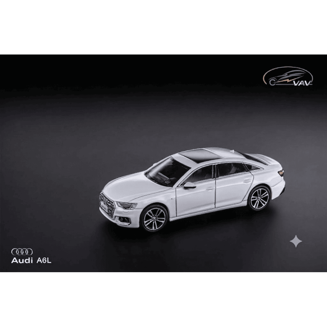 VAV 1:64 Audi A6L Diecast Model Car – Silver/White | Premium Alloy Collectible Miniature Sedan Toy Car