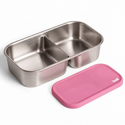 Basil Pickle Dip 180 ml Stainless Steel 2-Section Snack and Dip Container with Silicone Lid – Pink
