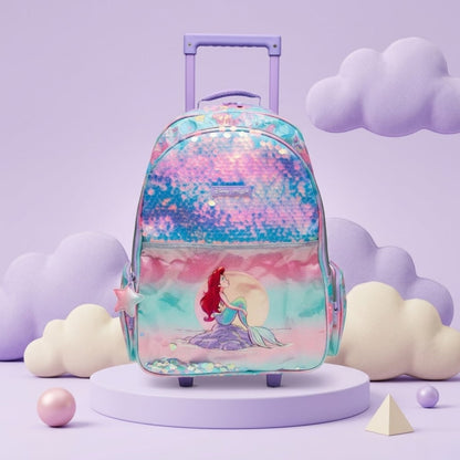 Smiggle Disney The Little Mermaid Ariel 18 Inch Trolley Backpack – 18L Kids Rolling School Bag with Extendable Handle & Wheels – Multicolour