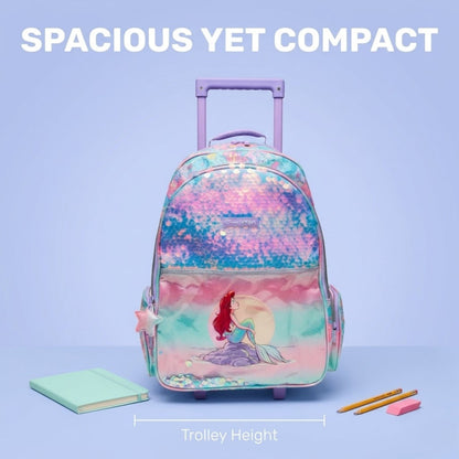 Smiggle Disney The Little Mermaid Ariel 18 Inch Trolley Backpack – 18L Kids Rolling School Bag with Extendable Handle & Wheels – Multicolour