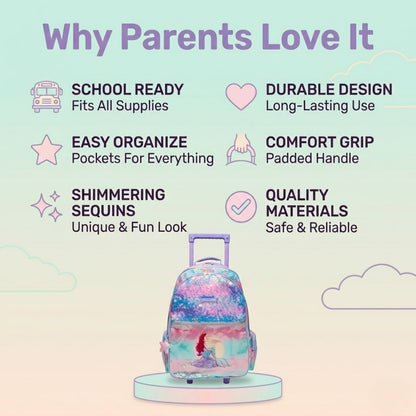 Smiggle Disney The Little Mermaid Ariel 18 Inch Trolley Backpack – 18L Kids Rolling School Bag with Extendable Handle & Wheels – Multicolour