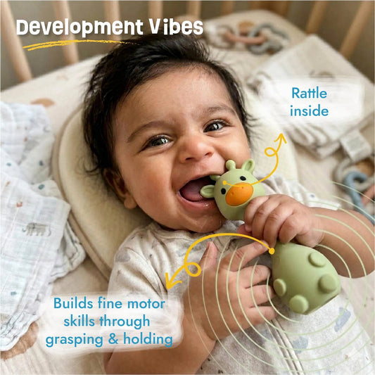 LiLLBUD Giraffe Teething Rattle Blue