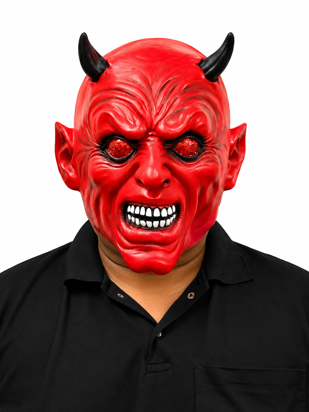 Halloween Scary Red Devil Mask with Black Horns – Horror Demon Costume Mask for Adults