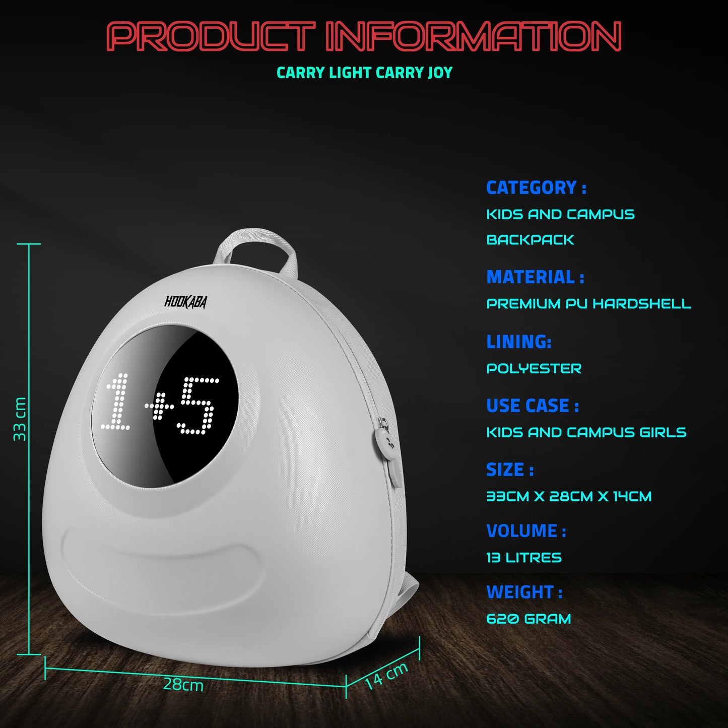 Hookaba GlowBuddy Kids LED Backpack – Fun Light-Up Bag for School & Travel | Waterproof | Lightweight | Ages 4–10 - White - Jaiman Toys