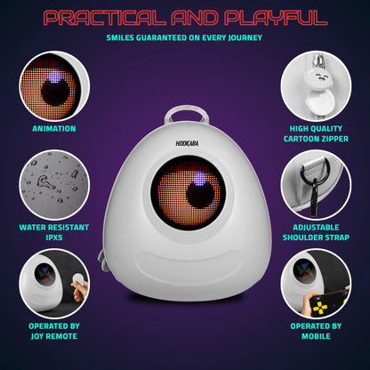 Hookaba GlowBuddy Kids LED Backpack – Fun Light-Up Bag for School & Travel | Waterproof | Lightweight | Ages 4–10 - White - Jaiman Toys