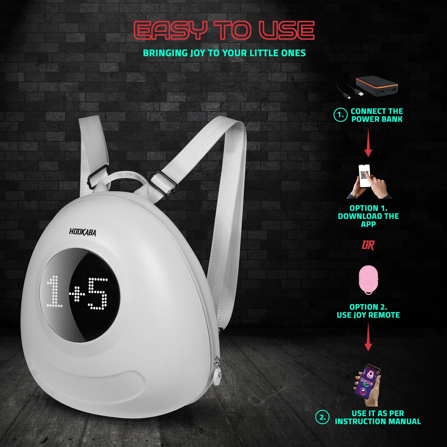 Hookaba GlowBuddy Kids LED Backpack – Fun Light-Up Bag for School & Travel | Waterproof | Lightweight | Ages 4–10 - White - Jaiman Toys