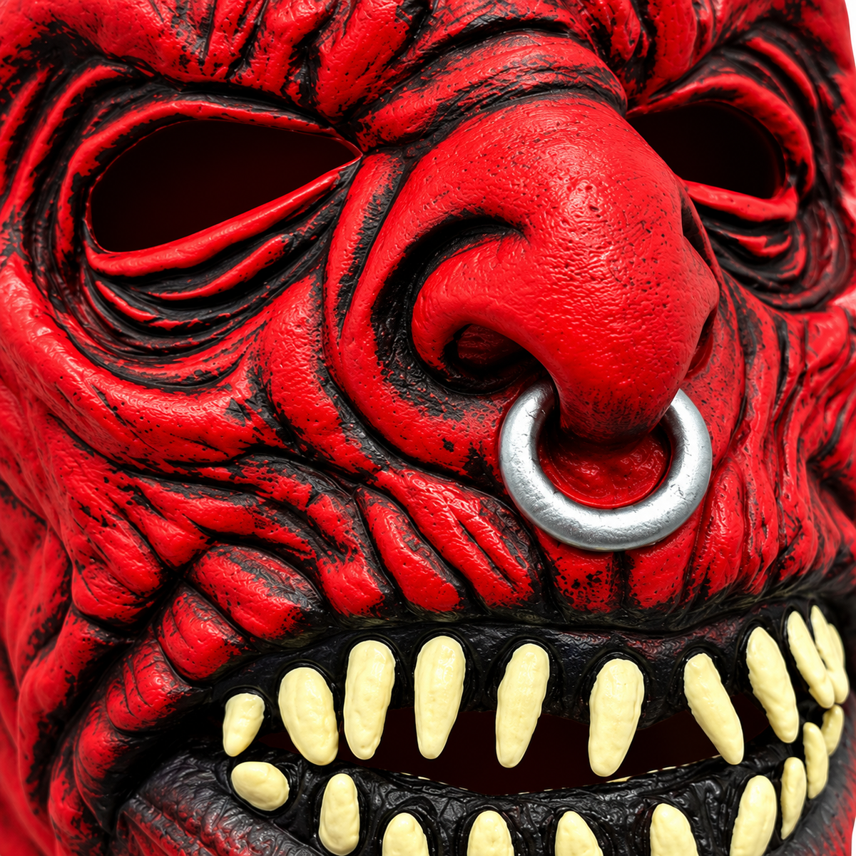 Halloween Scary Red Demon Mask with Nose Ring – Horror Monster Costume Mask for Adults