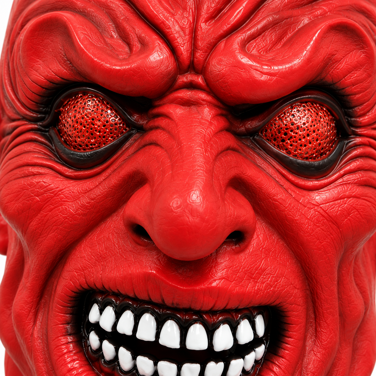 Halloween Scary Red Devil Mask with Black Horns – Horror Demon Costume Mask for Adults
