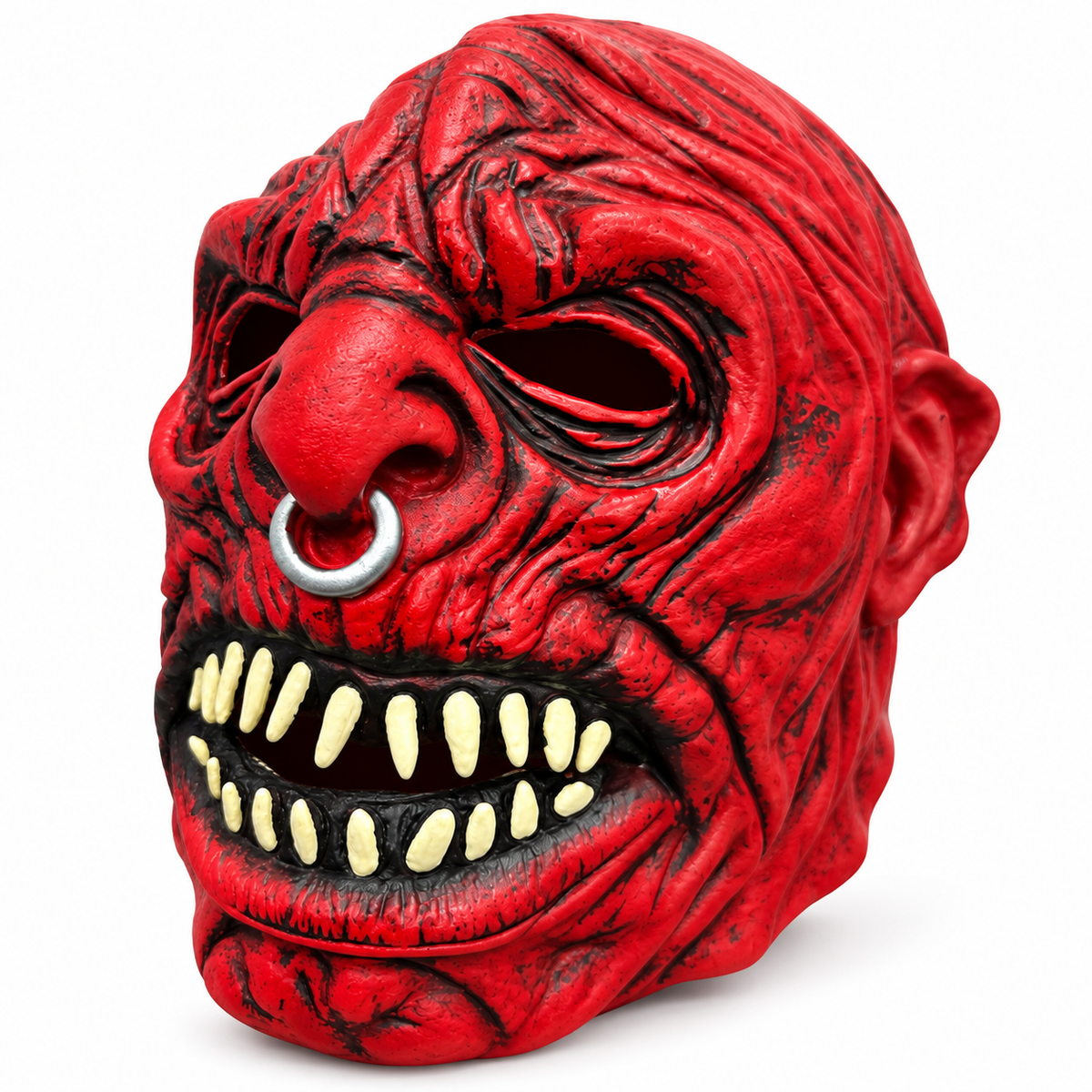 Halloween Scary Red Demon Mask with Nose Ring – Horror Monster Costume Mask for Adults