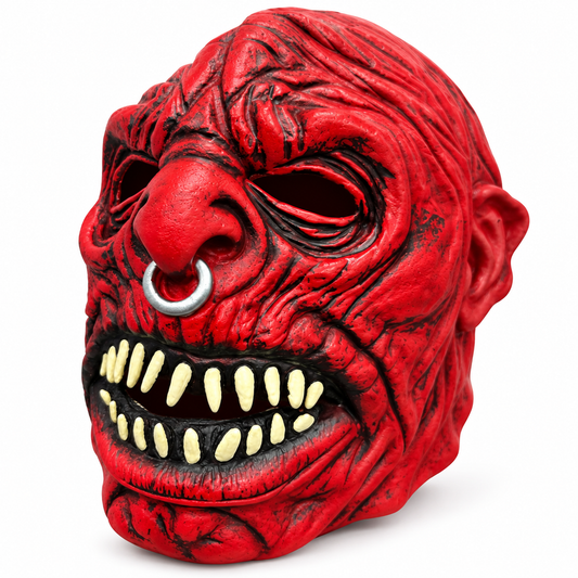 Halloween Scary Red Demon Mask with Nose Ring – Horror Monster Costume Mask for Adults