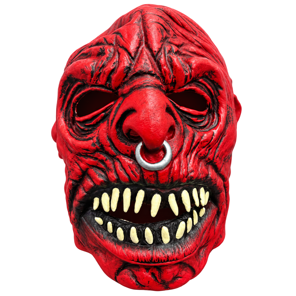 Halloween Scary Red Demon Mask with Nose Ring – Horror Monster Costume Mask for Adults