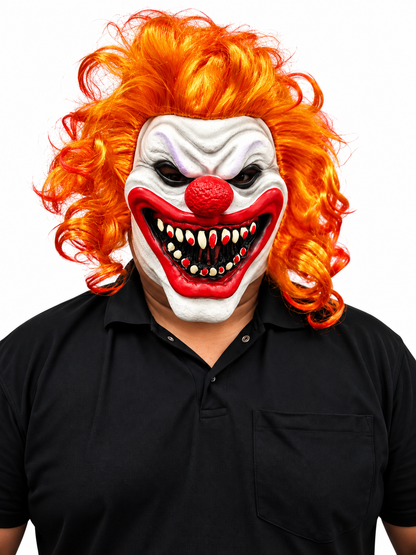 Halloween Scary Evil Clown Mask with Orange Hair – Horror Costume Mask for Adults