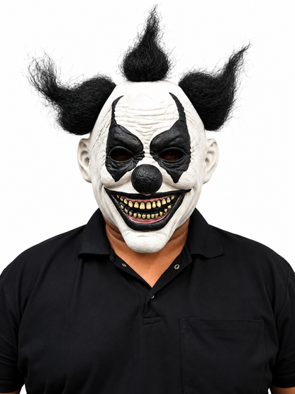 Halloween Scary Evil Clown Mask with Black Hair – Creepy Horror Joker Costume Mask for Adults