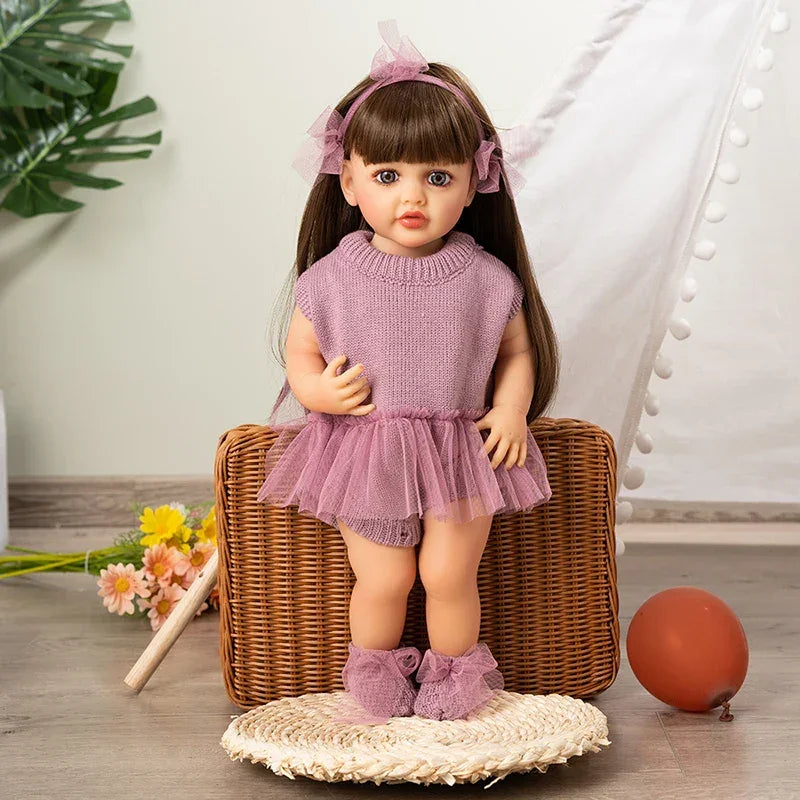 Lifelike Reborn Baby Girl Doll – Toddler with Realistic Sound & Brown Hair