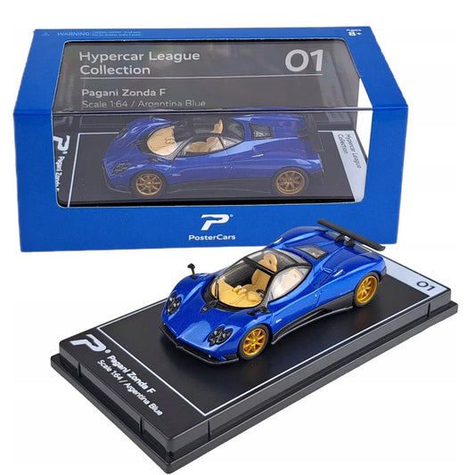 PosterCars 1:64 H01 – Pagani Zonda F with Acrylic Box (Argentina Blue) Diecast Car Model - Jaiman Toys